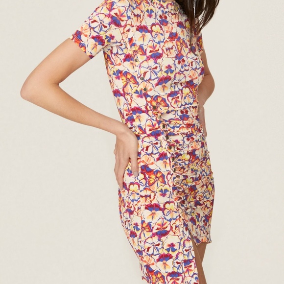 Rabanne Floral Ruched Mini Short-Sleeve Dress, EU 36 - Picture 3 of 13